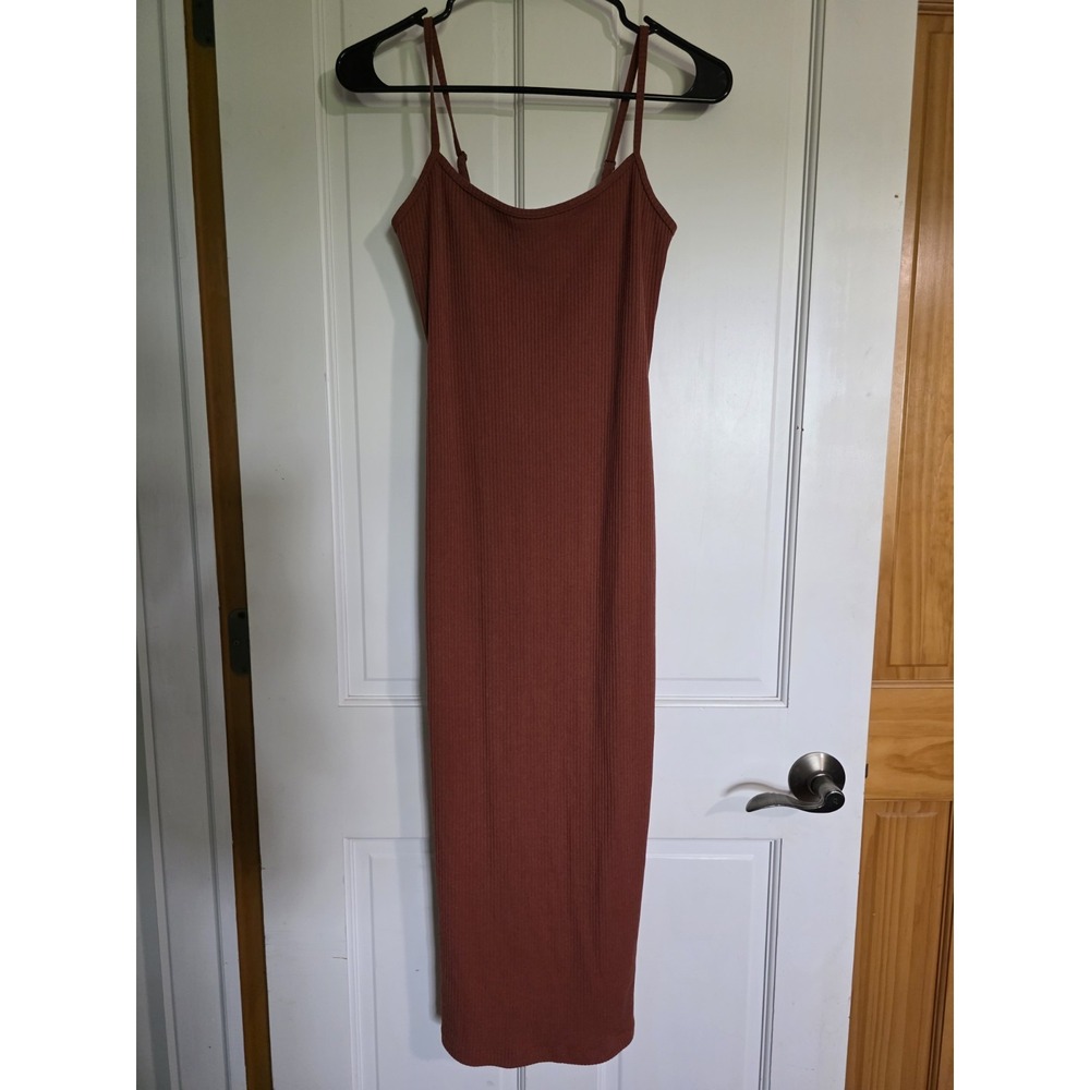 Savage X Fenty Rhianna Dress New Rare Small Essential Rib Midi Dress Smoky Brown